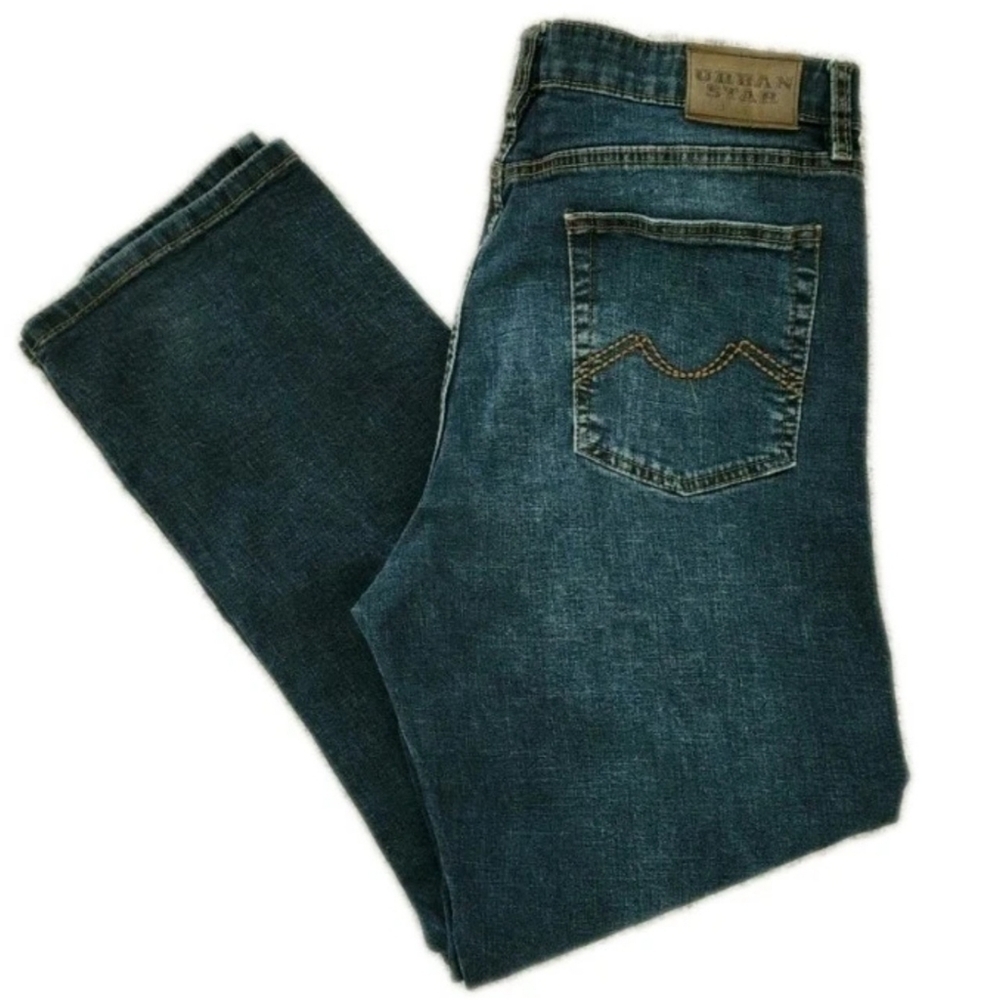 Urban Star Men's 40 x 32 Denim Straight Leg Relaxed Fit Dark Blue Jeans